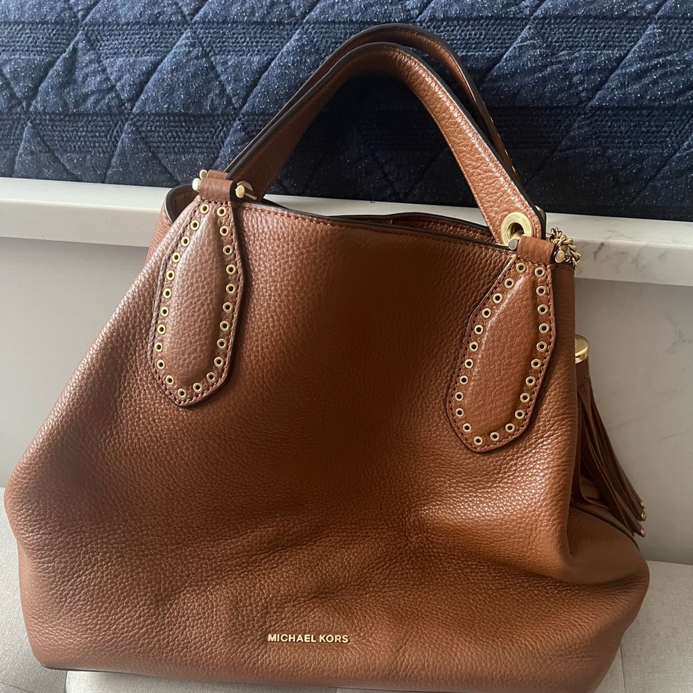 Michael Kors Brooklyn Large Leather Satchel (wallet included as gift)